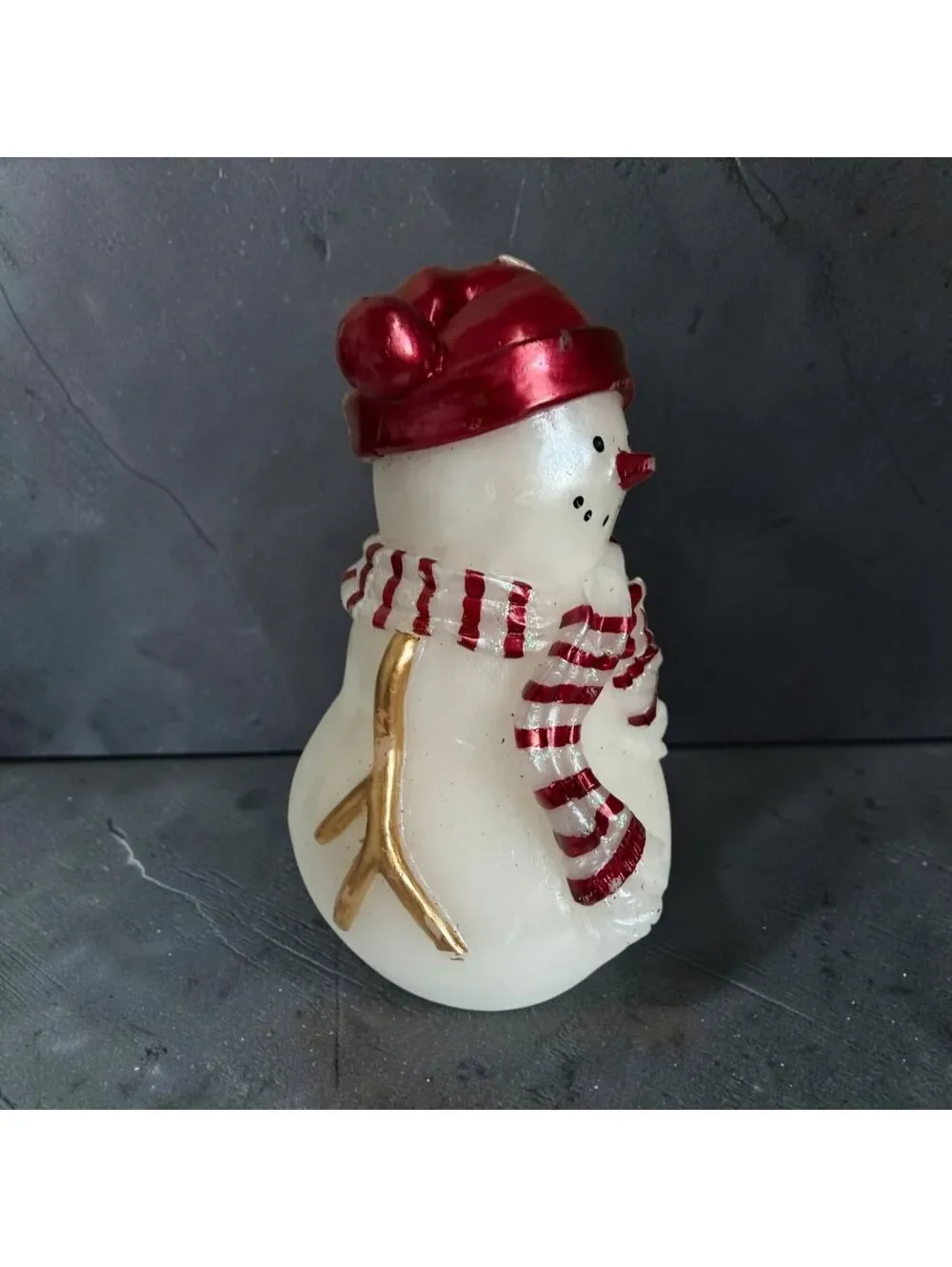 Snowman Christmas Candle Red Hat Striped Scarf Holiday Decor 6